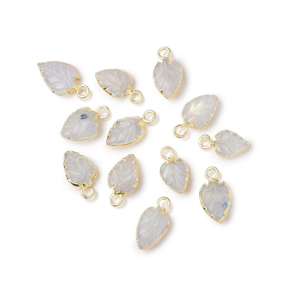 7.5-8mm Gold Leafed Rainbow Moonstone Carved Leaf Focal 1 piece