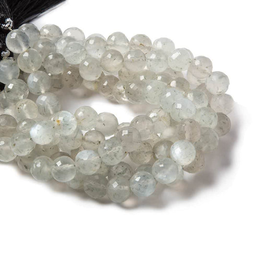 7.5-8mm Light Grey Moonstone faceted rounds 8 inch 25 Beads