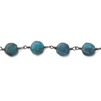 7.5-8mm Matte Apatite plain coin Black Gold plated Chain by the foot 22 beads