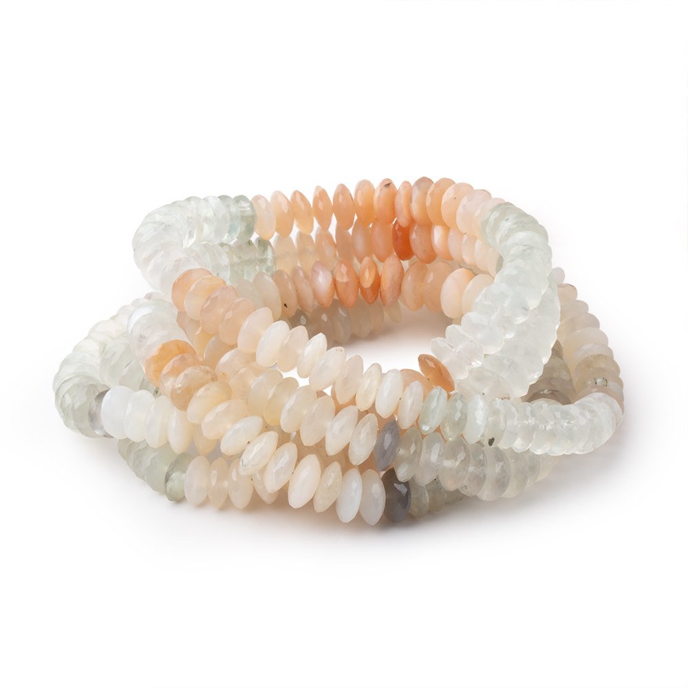 7.5-8mm Multi Color Moonstone German Faceted Rondelles 16 inch 112 Beads
