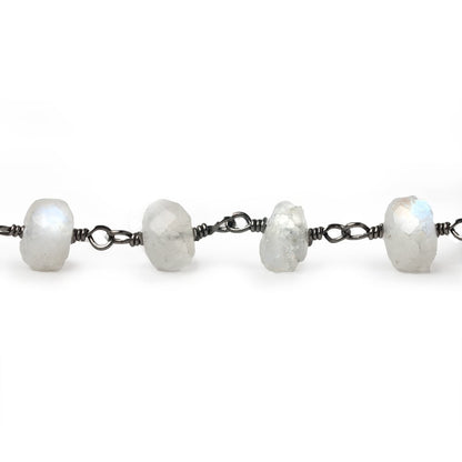 7.5-8mm Rainbow Moonstone faceted rondelle Black Gold Chain by the foot 28 pieces