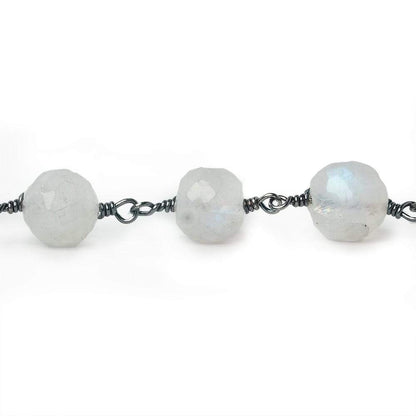 7.5-8mm Rainbow Moonstone faceted round Black Gold Chain by the foot 22 pieces