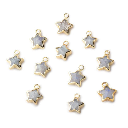 7.5-9mm Gold Leafed Rainbow Moonstone Faceted Star Focal Pendant 1 piece