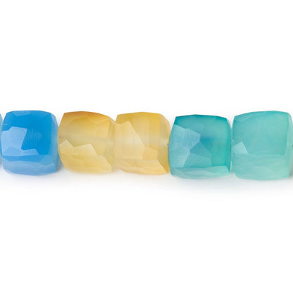 7.5-9mm Multi Color Chalcedony Faceted Cubes 8 inch 25 Beads