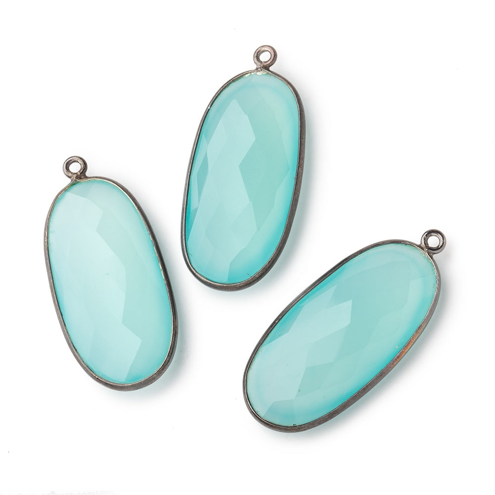 34x16mm Black Gold Bezeled Seaglass Chalcedony faceted Oval Pendant 1 piece