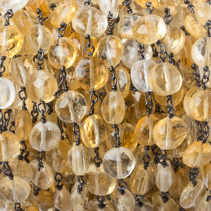 7.5mm Citrine faceted coin Black Gold over .925 Silver Chain by the foot 24 beads