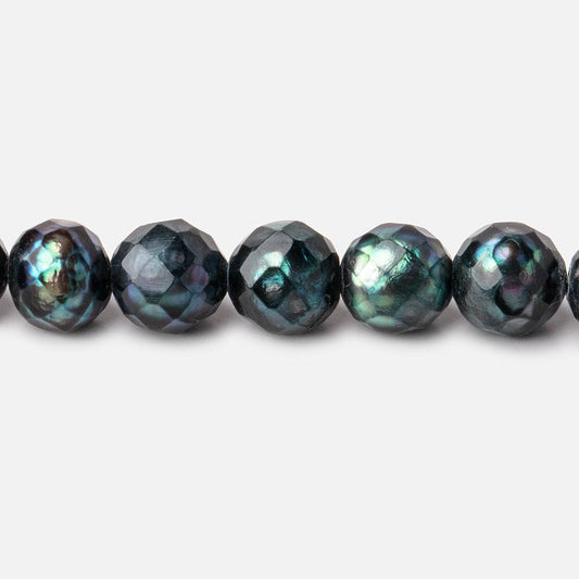 7.5mm Dark Teal Faceted Round Freshwater Pearls 16 inch 51 pieces