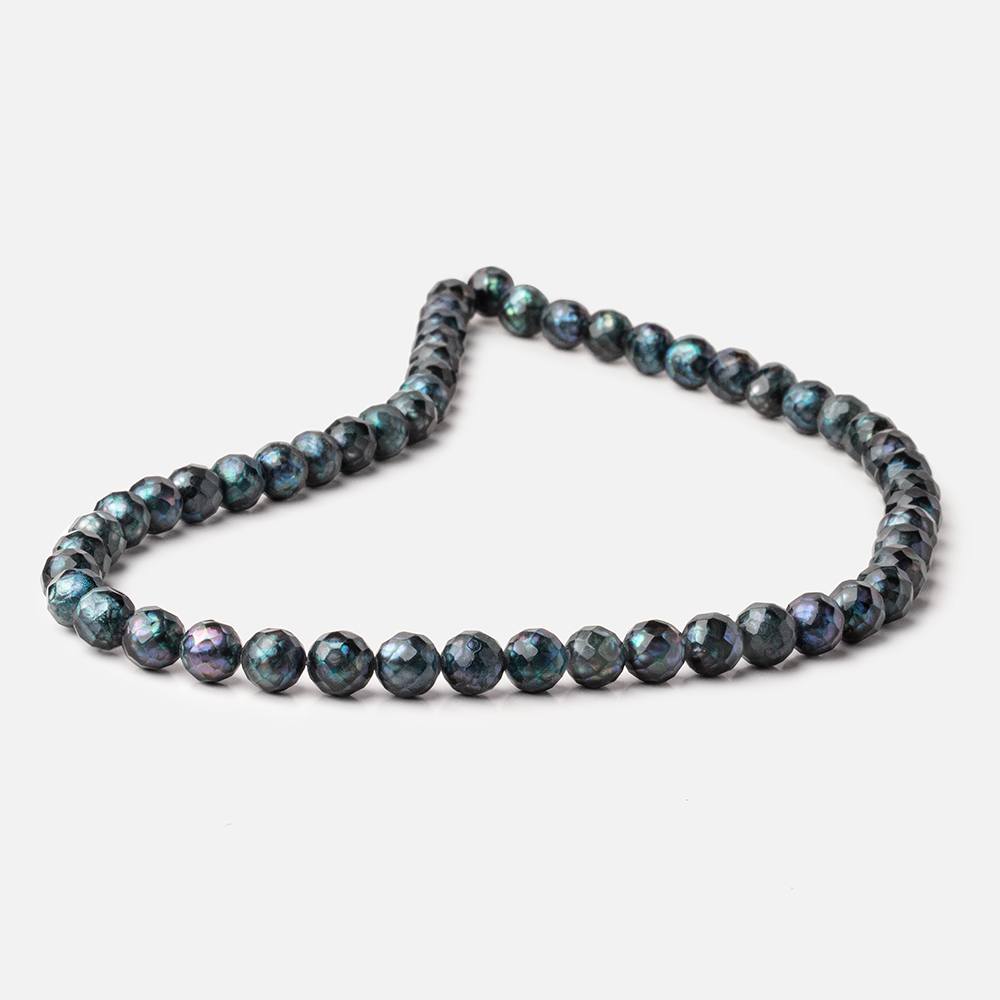 7.5mm Dark Teal Faceted Round Freshwater Pearls 16 inch 51 pieces