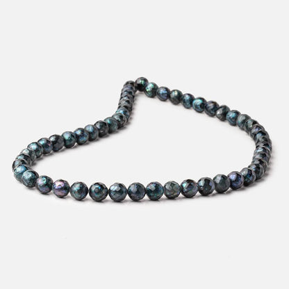 7.5mm Dark Teal Faceted Round Freshwater Pearls 16 inch 51 pieces