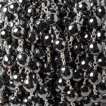 7.5mm Hematite faceted round Silver chain 21 pieces