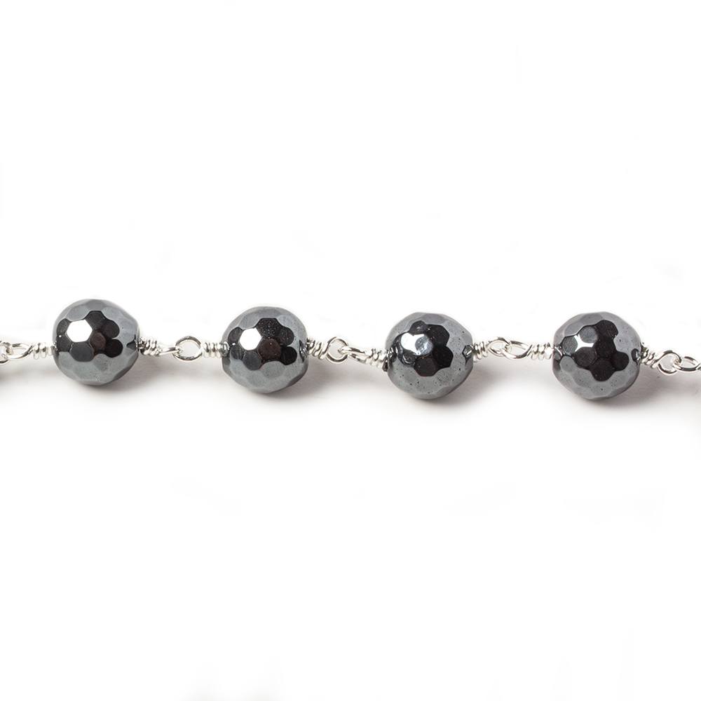 7.5mm Hematite faceted round Silver chain 21 pieces