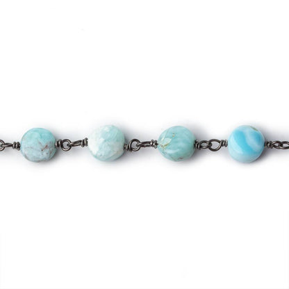 7.5mm Larimar plain coin Black Gold plated .925 Silver chain by the foot 23 pcs