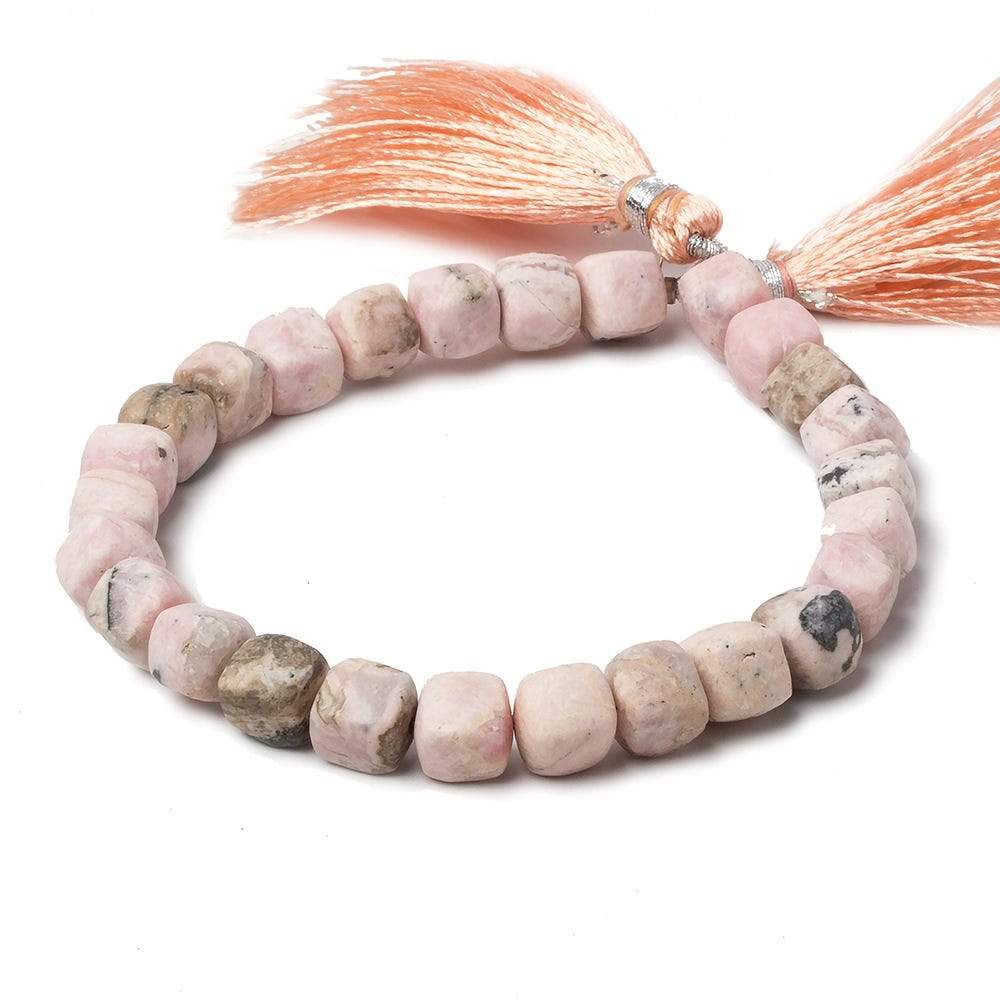 7.5mm Matte Rhodochrosite plain cube beads 7.5 inch 26 pieces
