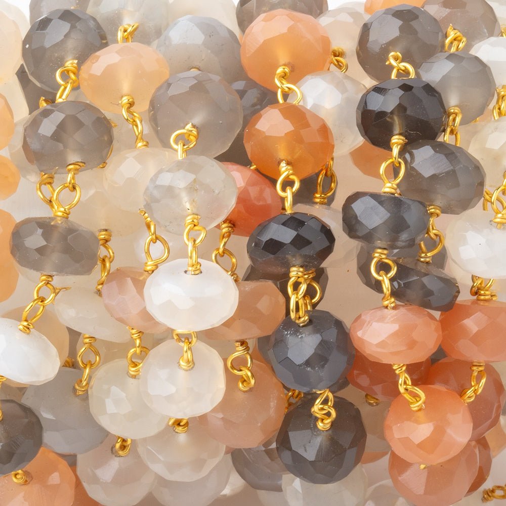 7.5mm Multi Color Moonstone Faceted Rondelle Beads on Vermeil Chain