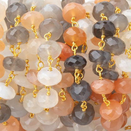 7.5mm Multi Color Moonstone Faceted Rondelle Beads on Vermeil Chain