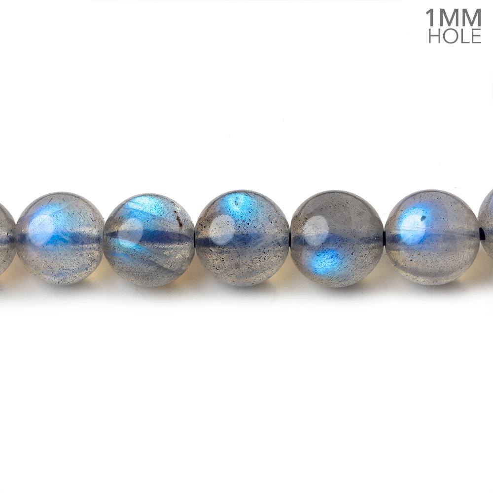 7.5mm Neon Blue flash Labradorite plain rounds 15 inch 52 beads AAA