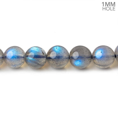 7.5mm Neon Blue flash Labradorite plain rounds 15 inch 52 beads AAA