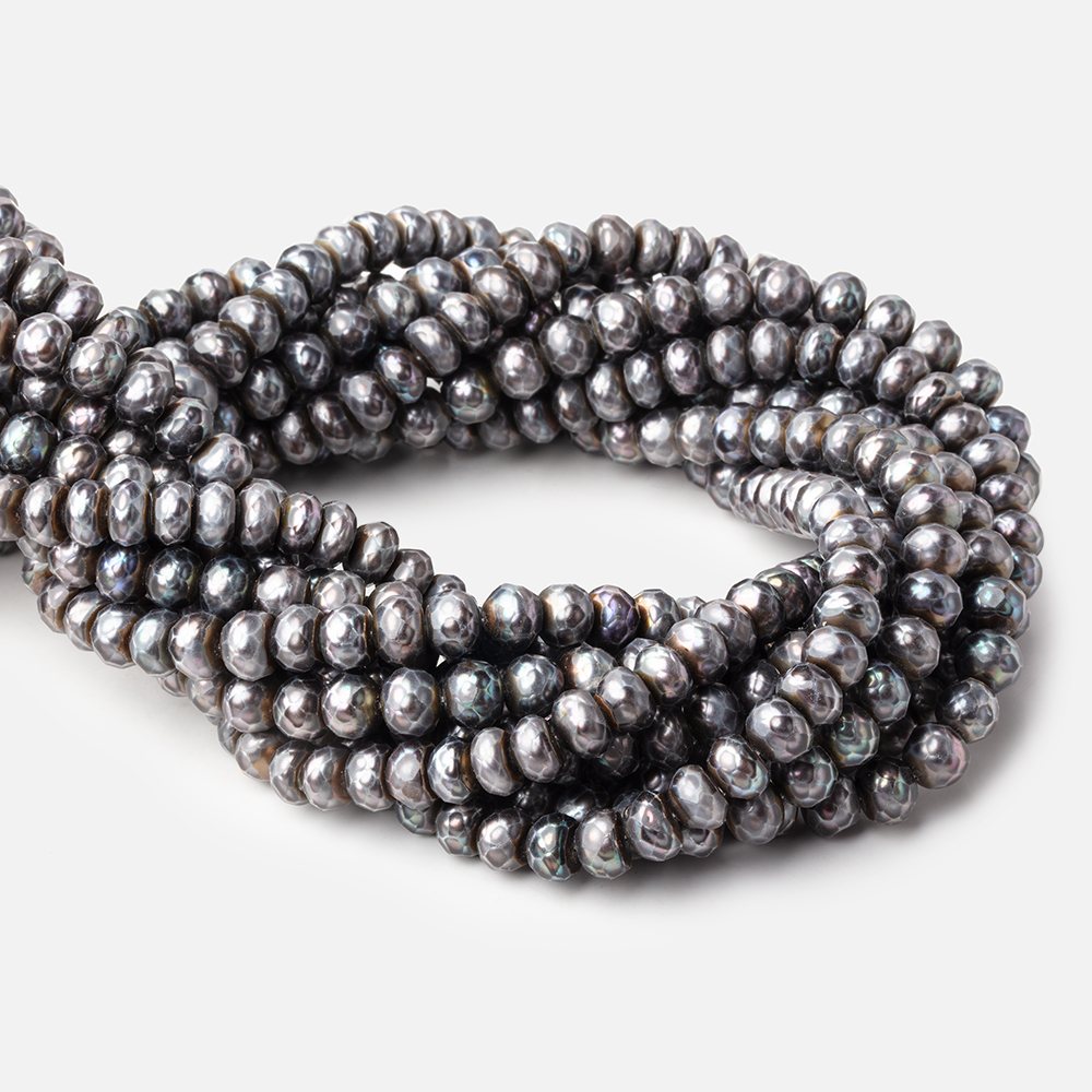 7.5mm Peacock Faceted Button Freshwater Pearls 16 inch 66 pieces