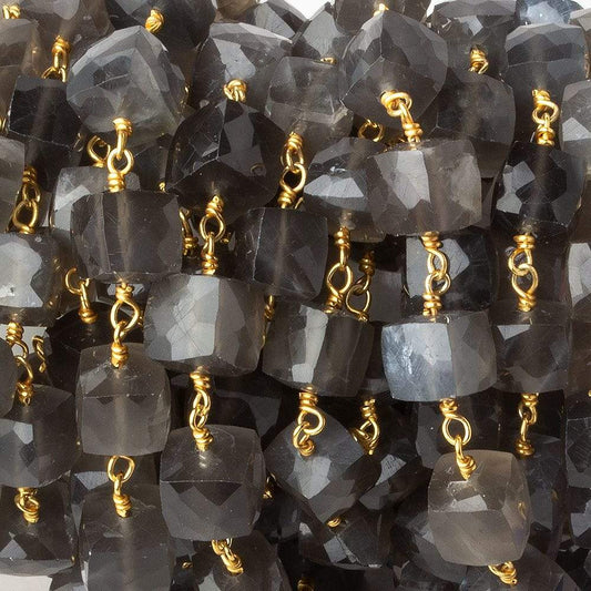 7.5mm Platinum Moonstone faceted cube Vermeil Chain by the foot