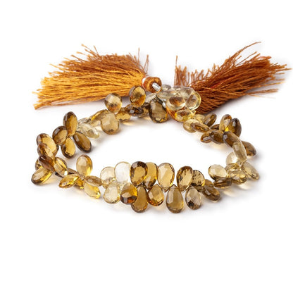 7.5x5.5-10x6mm Shaded Whiskey Quartz Faceted Pear Beads 8 inch 66 pieces AA