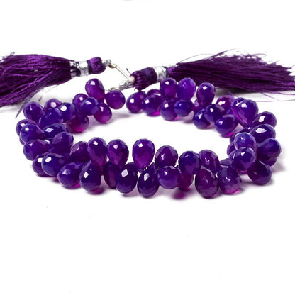 7.5x6-9.5x6mm Shaded Purple Chalcedony Faceted Tear Drop Beads 8 inch 71 pieces