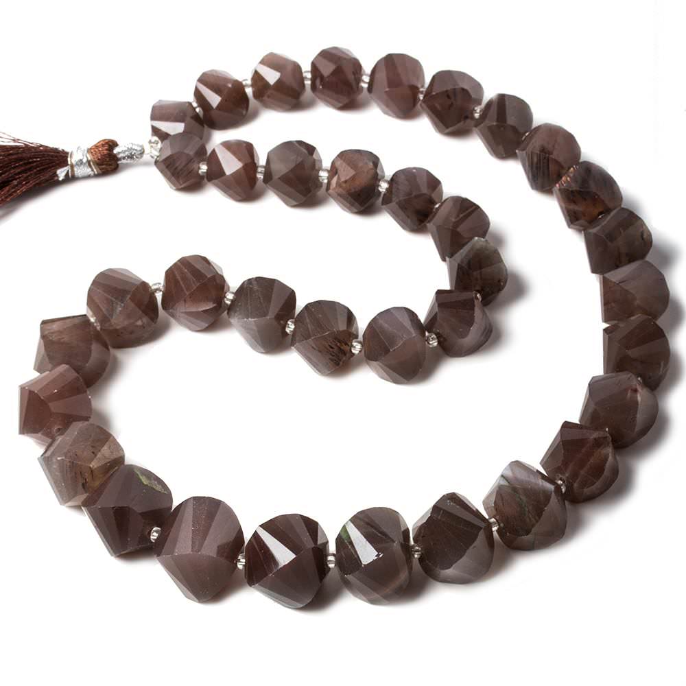 9mm-14mm  Chocolate Moonstone faceted twist beads 16 inch 36 pieces