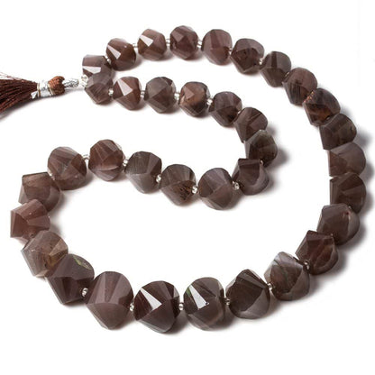 9mm-14mm  Chocolate Moonstone faceted twist beads 16 inch 36 pieces