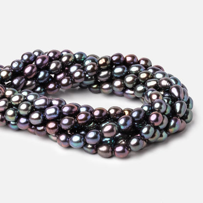 7.5x7-8x7.5mm TriColor Peacock Straight Drill Oval Freshwater Pearl 50 pcs