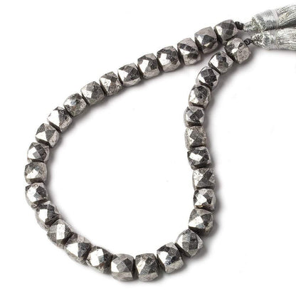 7x7mm Silver Pyrite Faceted Cubes 8 inch 27 pieces A