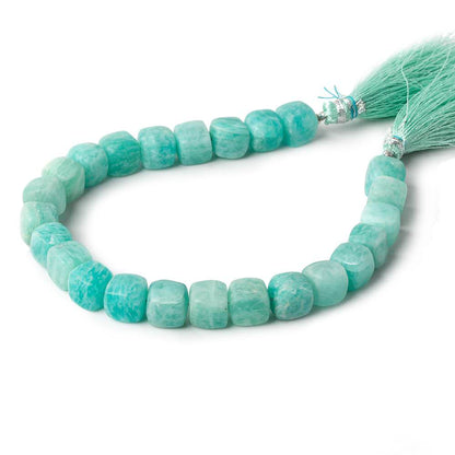 7-8mm Matte Amazonite plain cubes 7.5 inch 26 beads AA