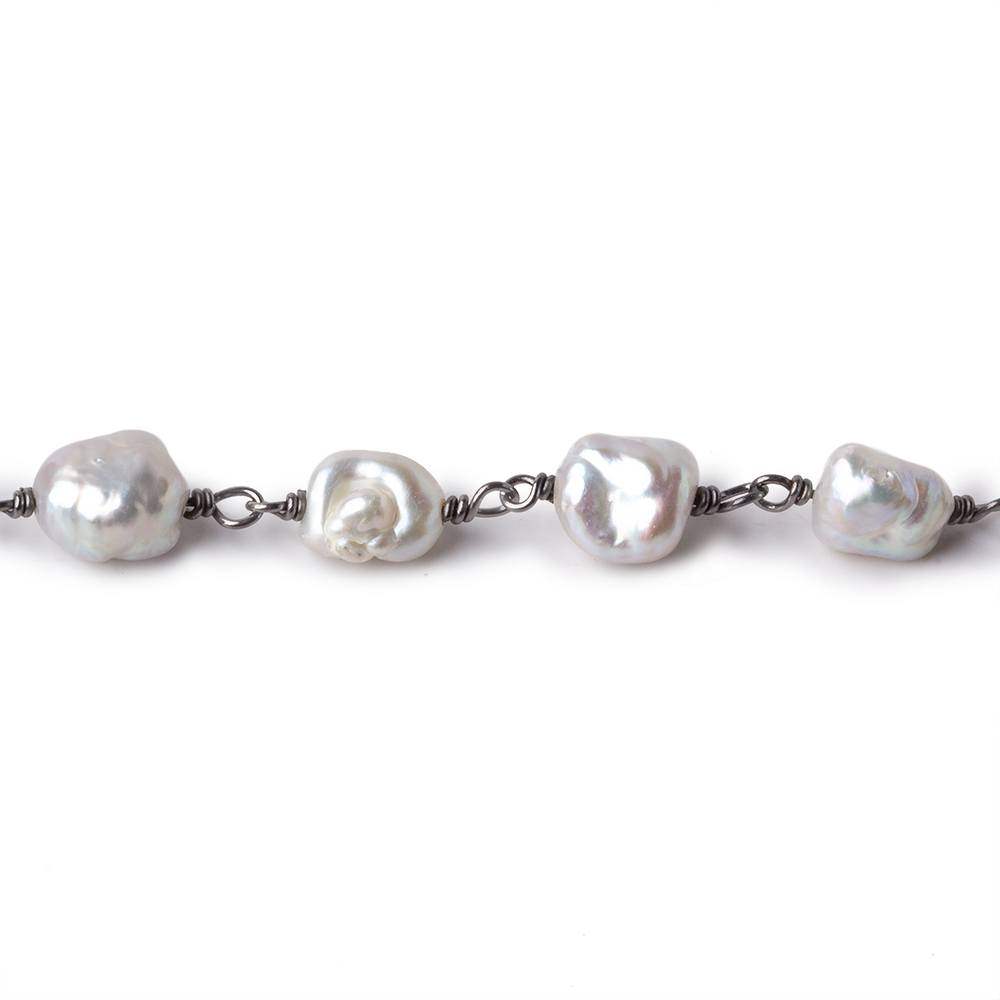 7.5x7.5mm Silver Baroque Freshwater Pearl Black Gold .925 Chain
