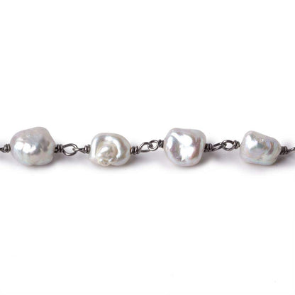 7.5x7.5mm Silver Baroque Freshwater Pearl Black Gold .925 Chain