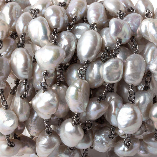 7.5x7.5mm Silver Baroque Freshwater Pearl Black Gold .925 Chain