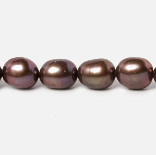 7.5x8-8.5x9.5mm Green Brown Straight Drill Baroque Freshwater Pearl 16 inch 44 pcs