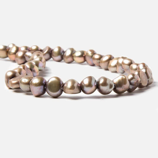 7.5x9-9.5x8.5mm Rose' Mocha Beige Baroque 2.5mm large hole Pearls 15 in. 49 pcs