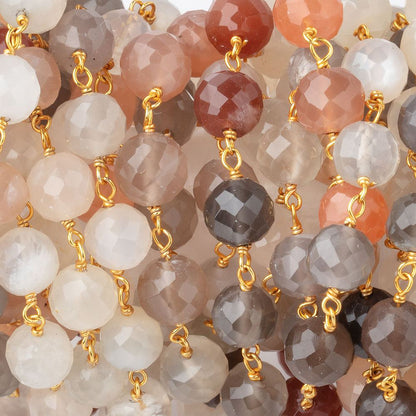 6mm Multi Moonstone faceted round Vermeil Chain by the foot 27 beads