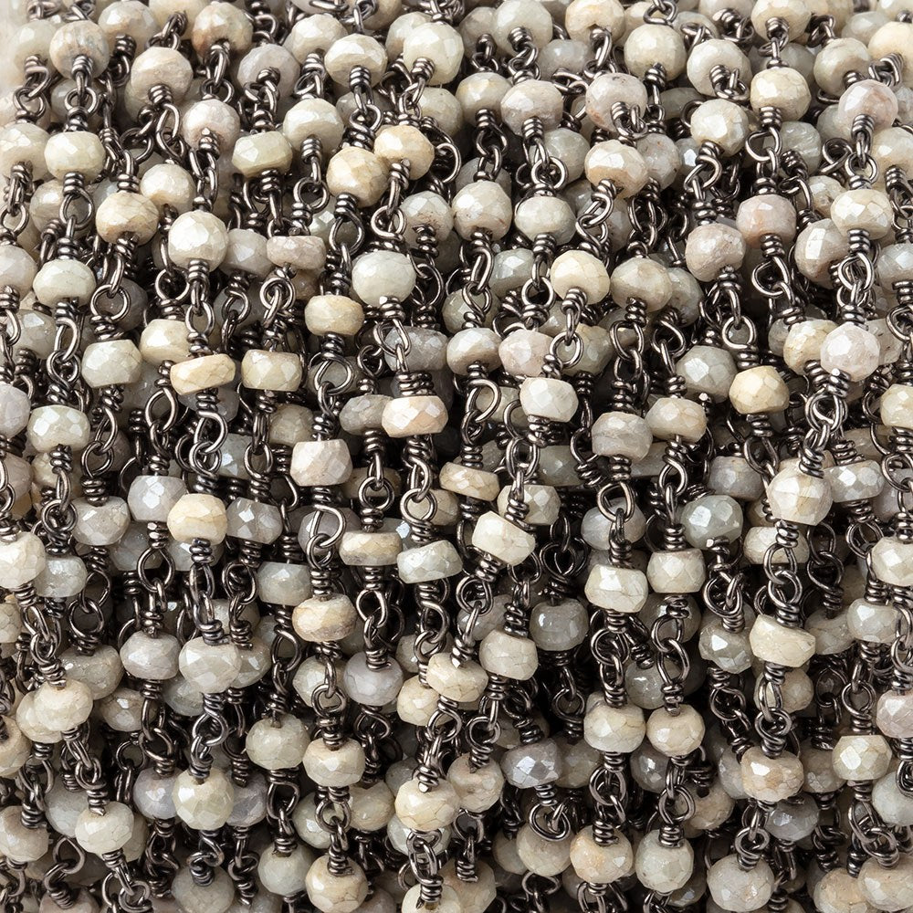 3mm Mystic Tan Sapphire faceted rondelles on Black Gold over .925 Chain