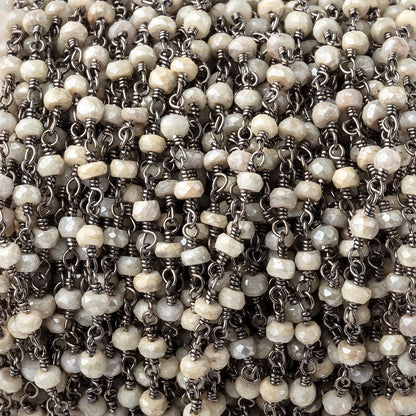 3mm Mystic Tan Sapphire faceted rondelles on Black Gold over .925 Chain