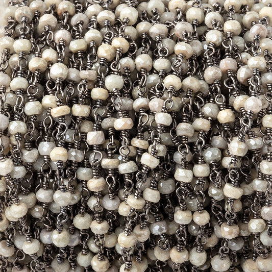 3mm Mystic Tan Sapphire faceted rondelles on Black Gold over .925 Chain