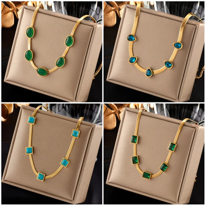 316L Stainless Steel Gold Color Crystal Necklace for Women Punk Street Trend Snake Chain Choker Girls Jewelry Gifts