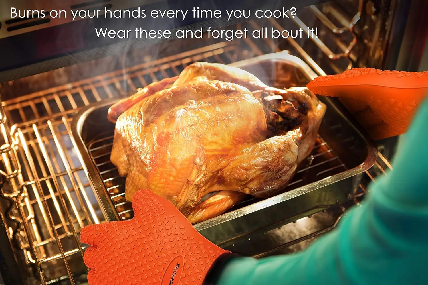 Silicone Smoker Oven Gloves -Extreme Heat Resistant BBQ Gloves -Handle Hot Food Right on Your Grill Fryer Pit|Waterproof