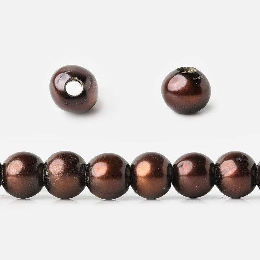 7mm - 8mm Chocolate Off Round Large Hole Pearls 2.5mm inside diameter, 15 inch, 30 pieces