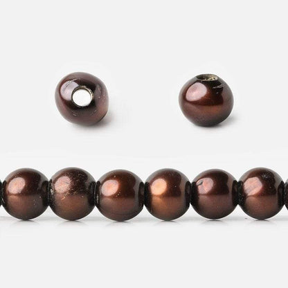 7mm - 8mm Chocolate Off Round Large Hole Pearls 2.5mm inside diameter, 15 inch, 30 pieces