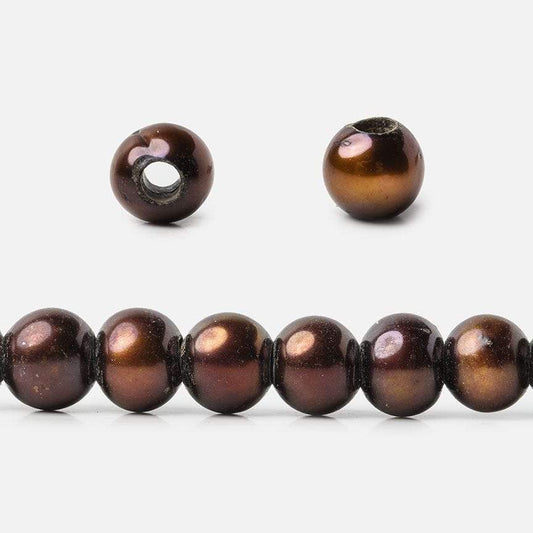 7mm - 8mm Milk Chocolate Large Hole Off Round Pearl 2.5mm drill hole, 15 inch, 64 pieces