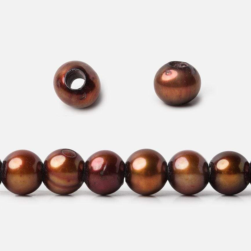 7mm - 8mm Nutmeg Brown Large Hole Off Round Pearl 2.5mm drill hole, 15 inch, 64 pieces