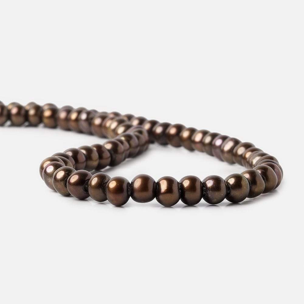 7mm - 8mm Pecan Brown Large Hole Off Round Pearl 2.5mm drill hole, 15 inch, 64 pieces