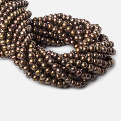 7mm - 8mm Pecan Brown Large Hole Off Round Pearl 2.5mm drill hole, 15 inch, 64 pieces