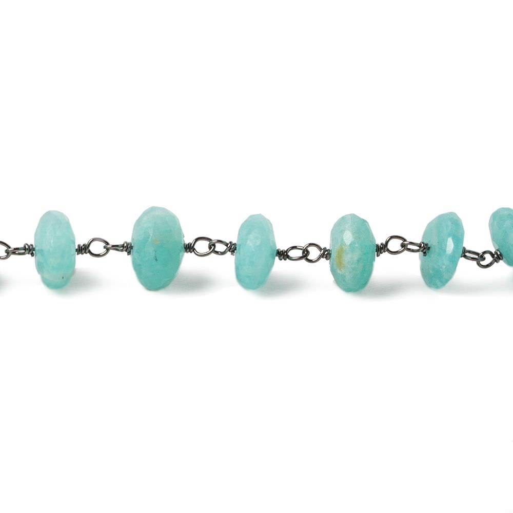 7mm Amazonite faceted rondelle Oxidized .925 Silver Chain by the foot 35 pieces