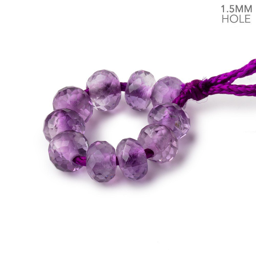 7mm Amethyst 1.5mm Large Hole Faceted Rondelle Beads Set of 10