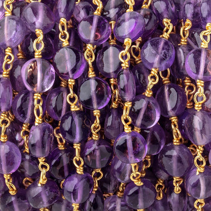 7mm Amethyst Plain Coin Beads on Vermeil Chain